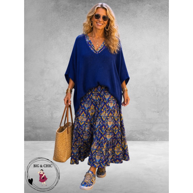 Frenzi Jurk Lang Blauw-Geel