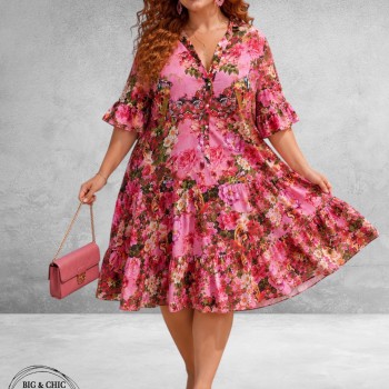 Frenzi Ibiza Jurk Roze/Multi Flowers