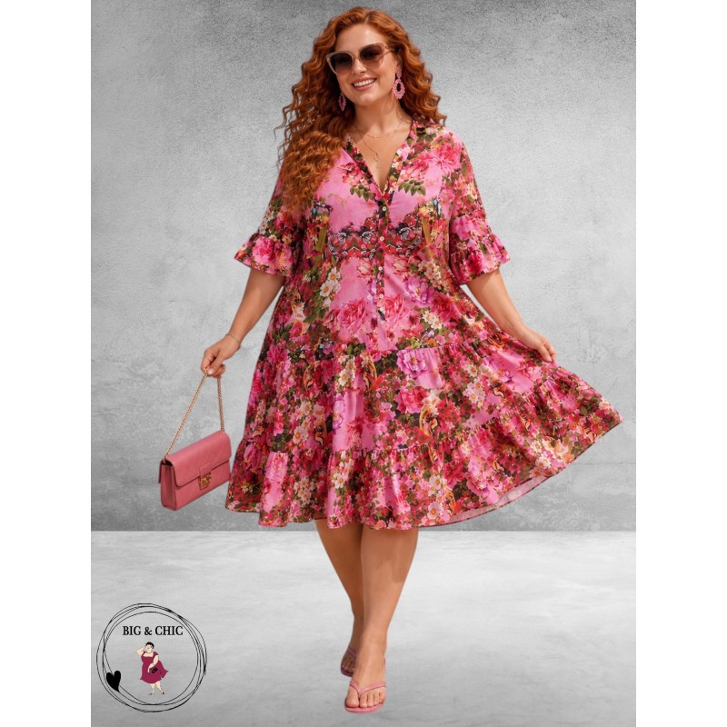 Frenzi Ibiza Jurk Roze/Multi Flowers