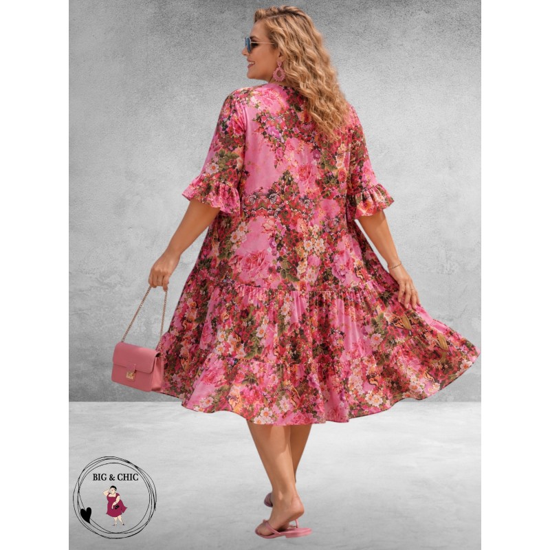 Frenzi Ibiza Jurk Roze/Multi Flowers