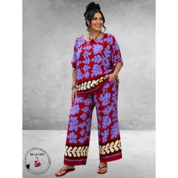 Frenzi Broekpak Bladprint Rood/Lila 