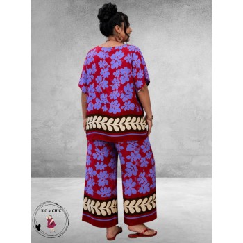 Frenzi Broekpak Bladprint Rood/Lila 