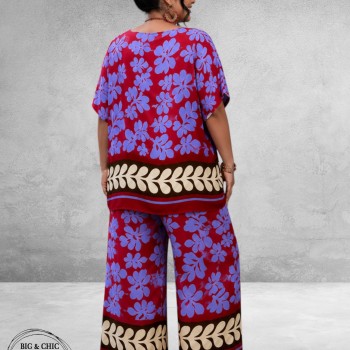Frenzi Broekpak Bladprint Rood/Lila 