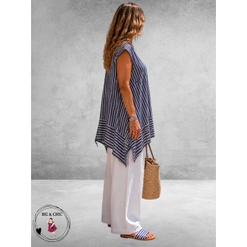 Frenzi Top Streppen Jeansblauw-Wit