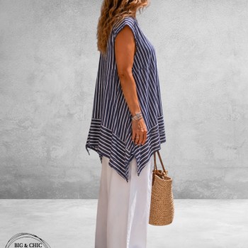 Frenzi Top Streppen Jeansblauw-Wit
