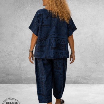 Frenzi Broekpak Jeanslook/Krantenprint