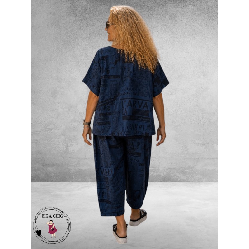 Frenzi Broekpak Jeanslook/Krantenprint
