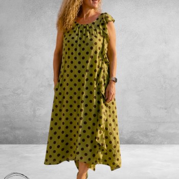 Frenzi Jurk Speelse Twist Kiwi/Bruine Dots