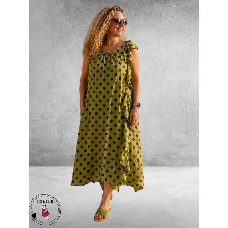 Frenzi Jurk Speelse Twist Kiwi/Bruine Dots
