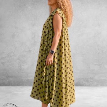Frenzi Jurk Speelse Twist Kiwi/Bruine Dots
