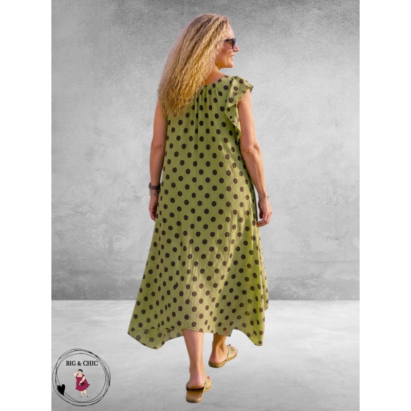 Frenzi Jurk Speelse Twist Kiwi/Bruine Dots