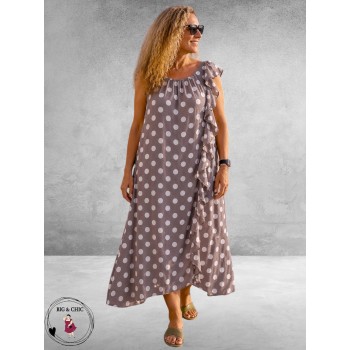 Frenzi Jurk Speelse Twist Taupe/Ecru Dots