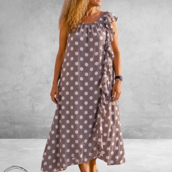 Frenzi Jurk Speelse Twist Taupe/Ecru Dots