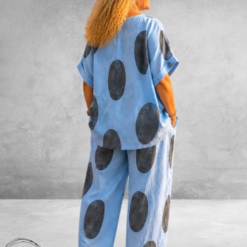 Frenzi Tweedelige Linnen Pak Lichtblauw Dots
