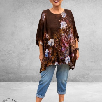 Frenzi Shirt Oversized Kunstzinnige Bloemenprint bruin