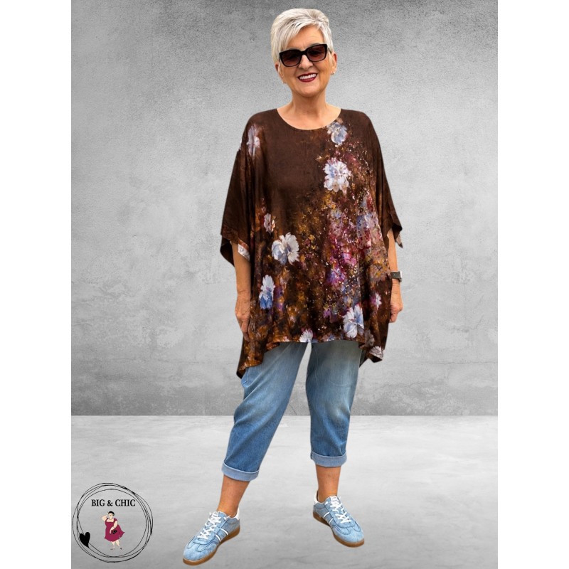 Frenzi Shirt Oversized Kunstzinnige Bloemenprint bruin