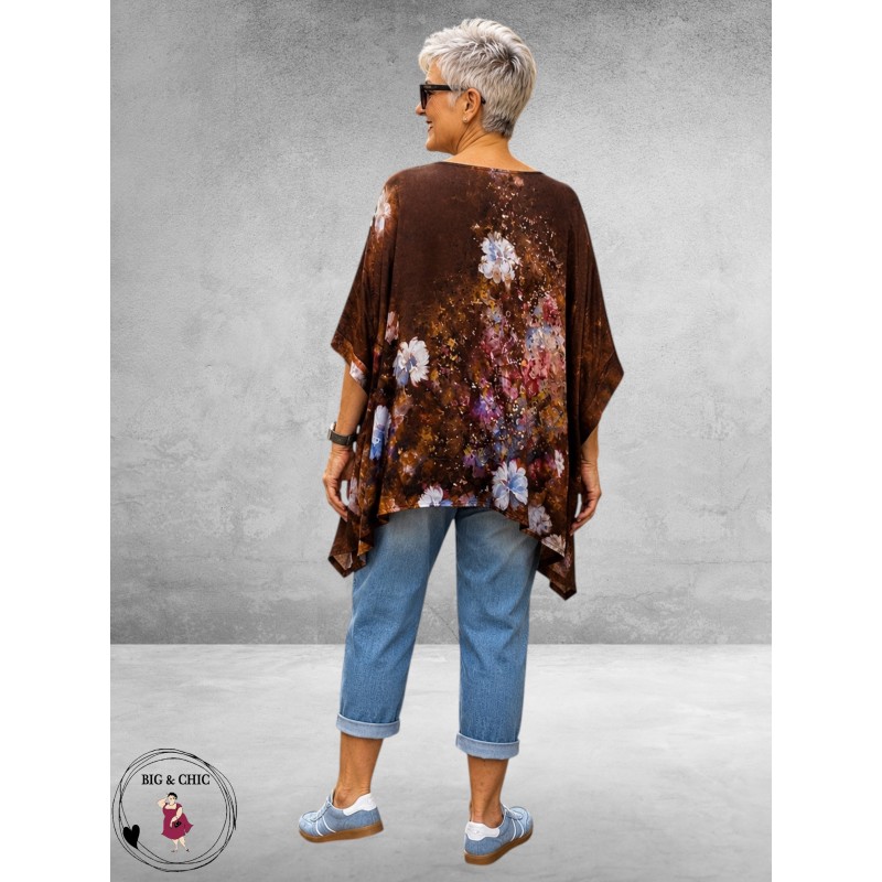 Frenzi Shirt Oversized Kunstzinnige Bloemenprint bruin