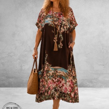 Frenzi Jurk Maxi Bruin/Bloemenprint