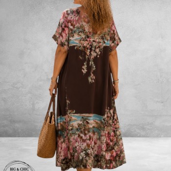 Frenzi Jurk Maxi Bruin/Bloemenprint