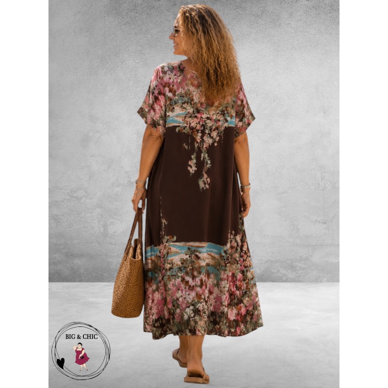Frenzi Jurk Maxi Bruin/Bloemenprint