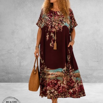 Frenzi Jurk Maxi Bordeaux/Bloemenprint