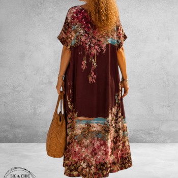 Frenzi Jurk Maxi Bordeaux/Bloemenprint
