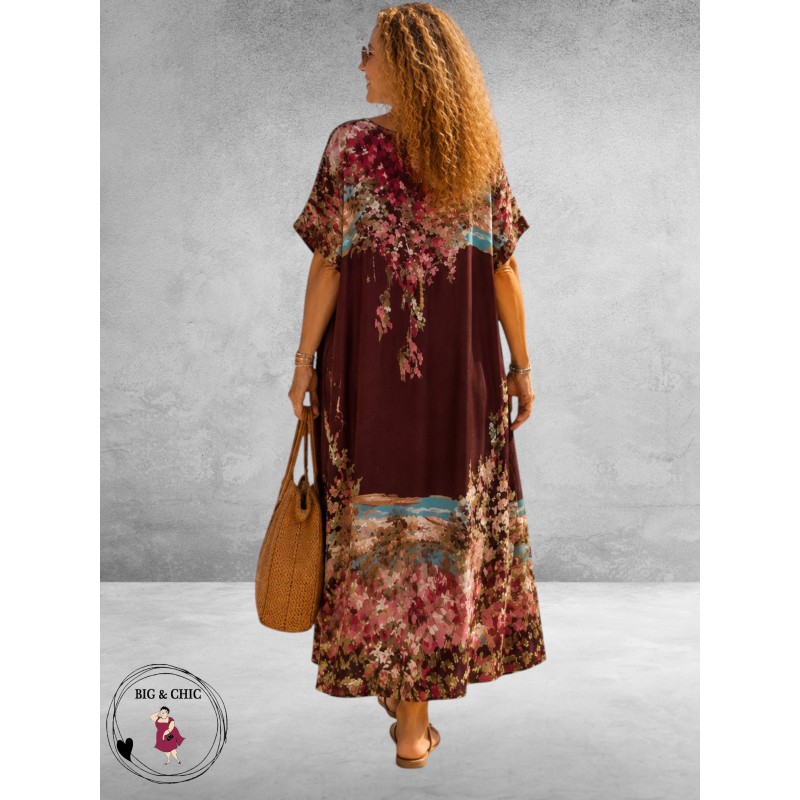 Frenzi Jurk Maxi Bordeaux/Bloemenprint