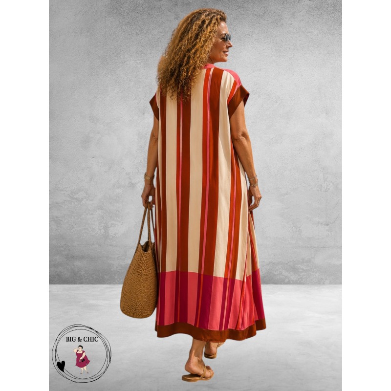 Frenzi Jurk Maxi Retro Beige/Roze