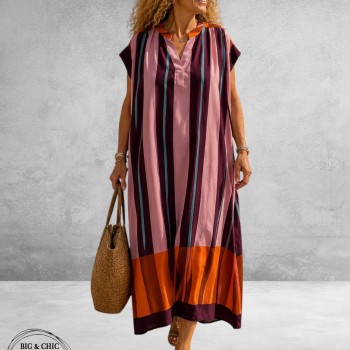 Frenzi Jurk Maxi Retro Vino/Roze/Oranje