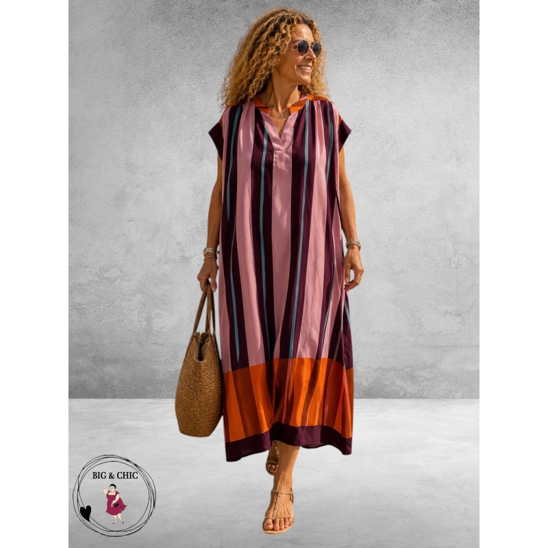 Frenzi Jurk Maxi Retro Vino/Roze/Oranje