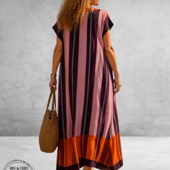 Frenzi Jurk Maxi Retro Vino/Roze/Oranje
