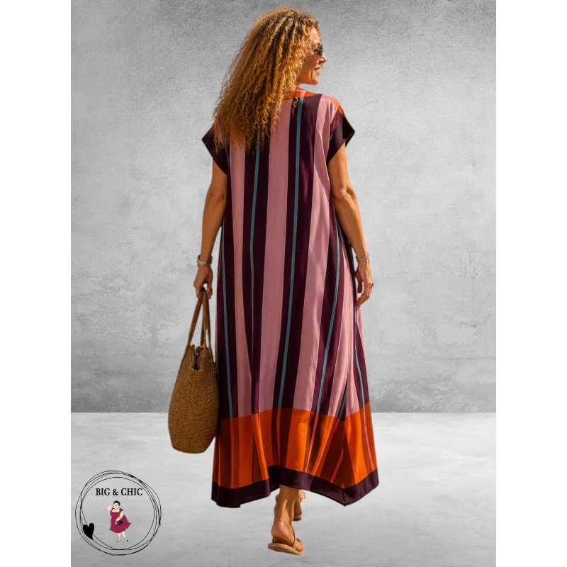Frenzi Jurk Maxi Retro Vino/Roze/Oranje