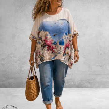 Frenzi Shirt Oversize Santorini Blauw