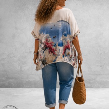 Frenzi Shirt Oversize Santorini Blauw