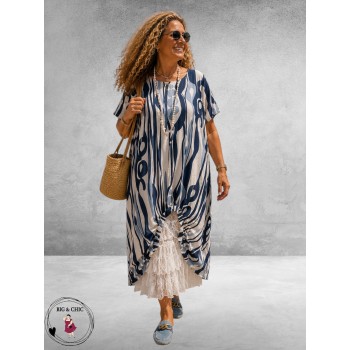 Frenzi Jurk Katoen Ballon Blauw-Wit 