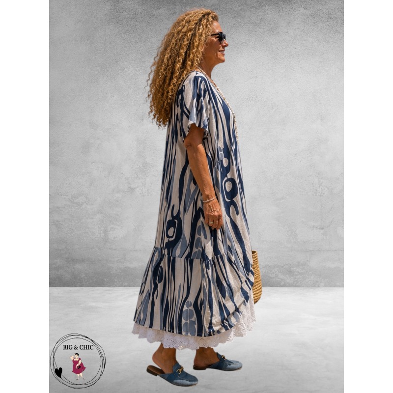 Frenzi Jurk Katoen Ballon Blauw-Wit 