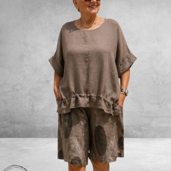 Frenzi Bermuda Linnen Bruin/Beige 