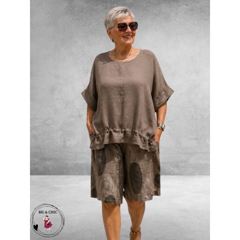 Frenzi Bermuda Linnen Bruin/Beige 