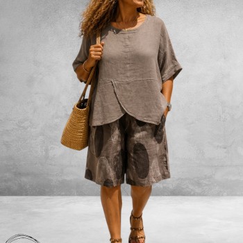 Frenzi Shirt Linnen Overslag Taupe