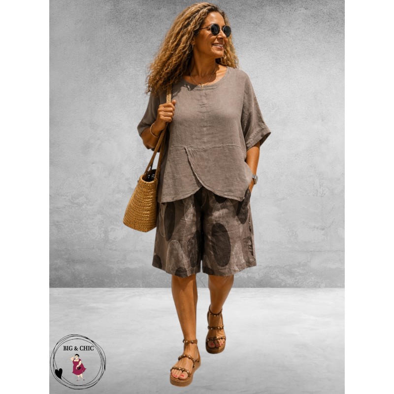 Frenzi Shirt Linnen Overslag Taupe