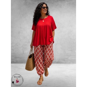 Frenzi Ballonbroek Rood/Wit Grafiek Print