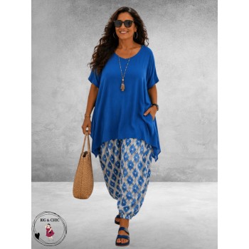Frenzi Ballonbroek Blauw/Wit Grafiek Print