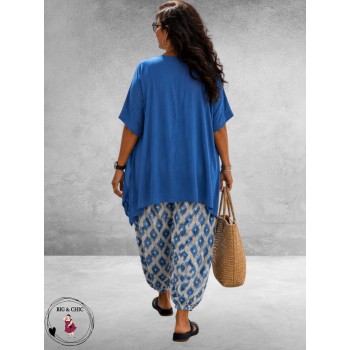 Frenzi Ballonbroek Blauw/Wit Grafiek Print