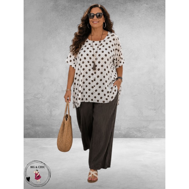 Frenzi Shirt twee laags Wit/Bruin/Dots