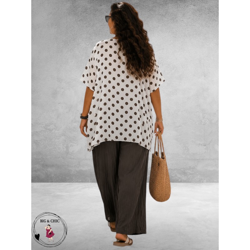 Frenzi Shirt twee laags Wit/Bruin/Dots