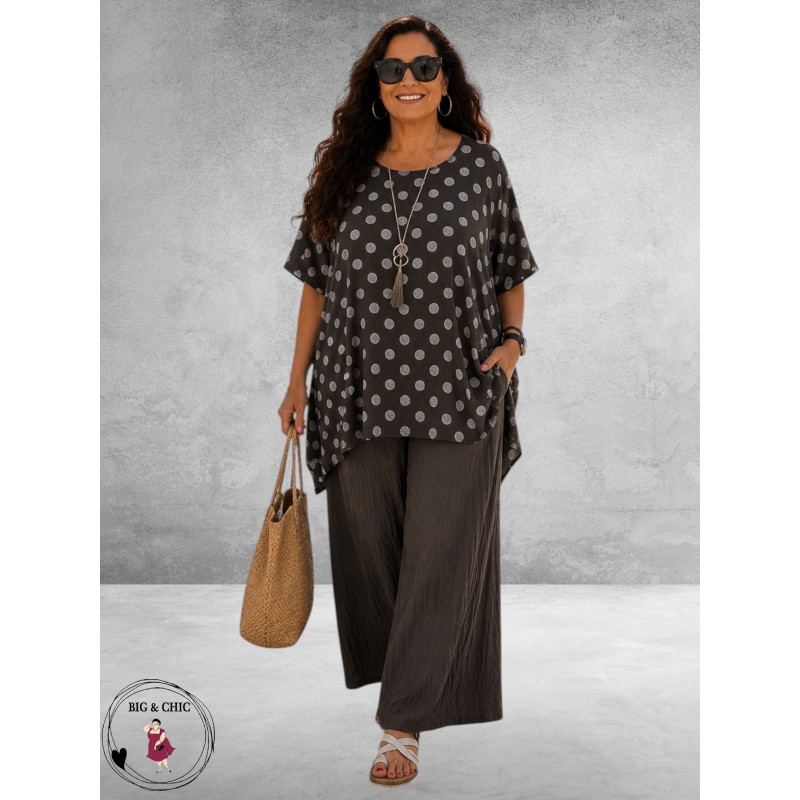 Frenzi Shirt twee laags Bruin/Taupe Dots
