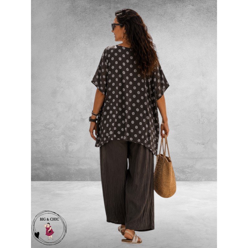 Frenzi Shirt twee laags Bruin/Taupe Dots