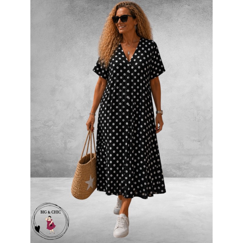 FRENZI Jurk Lang Zwart Dots