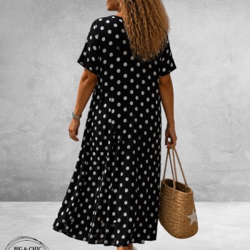 FRENZI Jurk Lang Zwart Dots