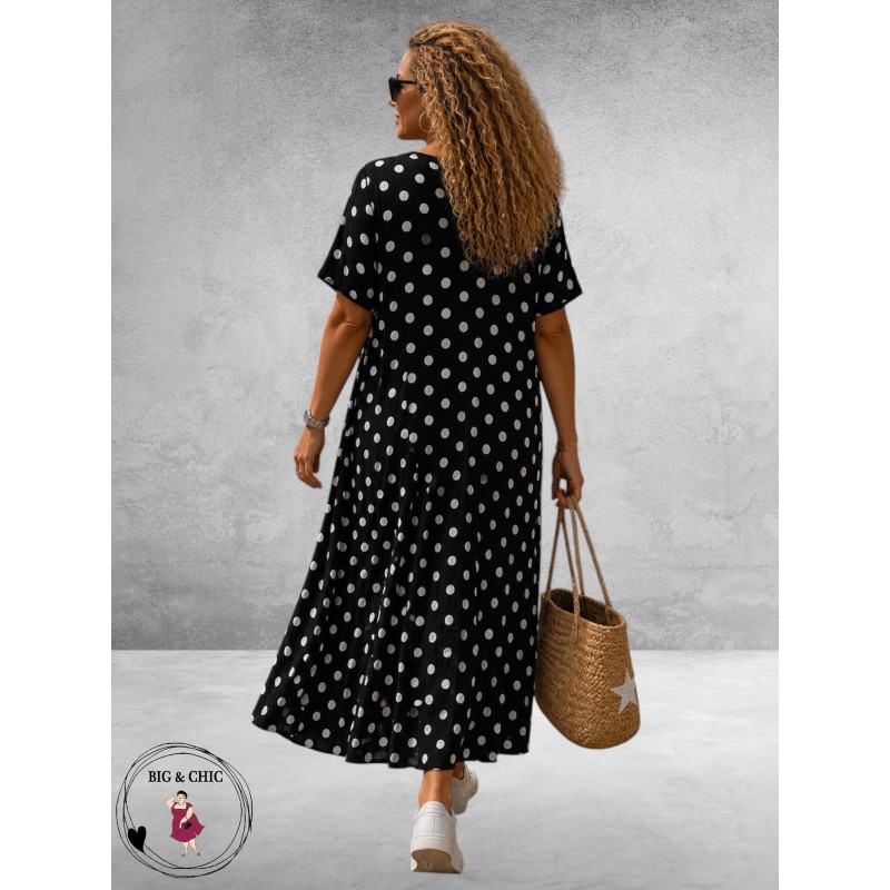 FRENZI Jurk Lang Zwart Dots
